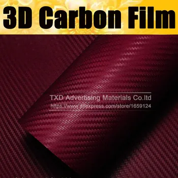 Висококачествена тъмночервена 3D стикер от въглеродни влакна, карбоновая винил фолио за автомобил, размер: 30X127 см/лот, безплатна доставка