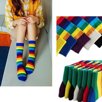 Висококачествени чорапи със средна дължина, Tide за мъже и жени всеки ден, дамски чорапи от чист памук, преливащи се цветове, осветлението на чорапи с ярки цветове