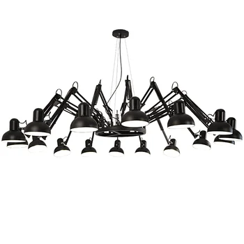 Висящи лампи Модерен полилей, черно окачен лампа, окачена за всекидневната, гъвкави тела-паяци