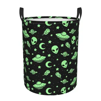 Водоустойчива Чанта за съхранение на Green Alien UFO Moon, кош за мръсно бельо, Складное кофа за съхранение на Дрехи, Играчки, Органайзер