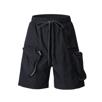 Външни джобове с цип, летни шорти с завязками, широки широки ежедневни панталони с дължина до коляното, скъсяване на хип-хоп