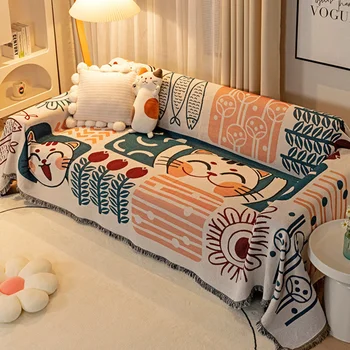 Вязаное одеяло в нео-бохемски стил, лятно Одеало за къмпинг в скандинавски стил, Шал, Универсален комплект кърпи за дивана, пълно покритие, Мат, Одеало