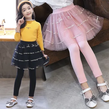 Гамаши за малки момичета, Скъпа Пола-панталон за Малки момичета от 4 до 14 години, зимни Памучни Модни Пролетни Дантелени принцеси за момичета, 2021, Есенни Детски