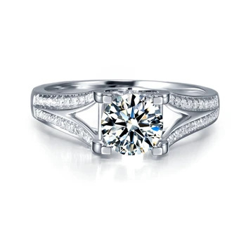Годежен сватбена женски пръстен 1,0 карата диамант с муассанитом кръг нарязани диаметър 6,5 мм от масивно бяло злато 10 карата