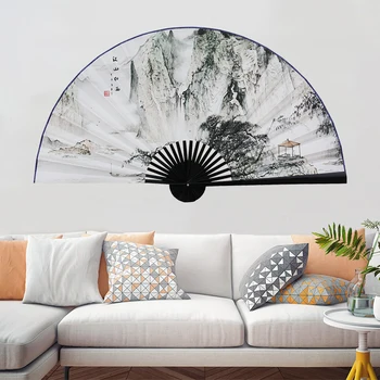 Голям Сгъваем хартиен Фен Занаяти в китайски стил Banboo Рамка, Декоративен Фон Веер Подвесное украса на Планините И на Скалите