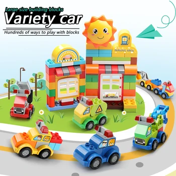 Голям размер Взаимозаменяеми автомобил Гледка към улицата на града Строителни Блокове на Цветни тухли САМ Block Играчки за детски подарък
