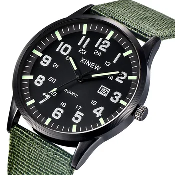 Гореща разпродажба 2023, модерни военни спортни часовници, мъжки зелени парусиновые часовници XINEW, кварцов часовник с автоматично датата, мъжки Montre Homme