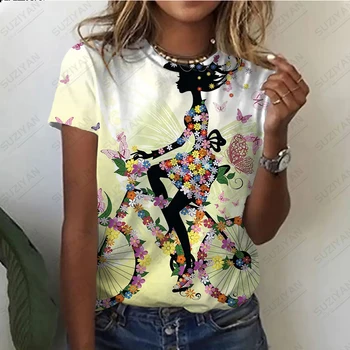 Гореща разпродажба, Секси Женска тениска с къс ръкав и кръгло деколте, и Темпераментна Случайни Топ Свободен Размер, Уличен Жена Топ с 3D принтом