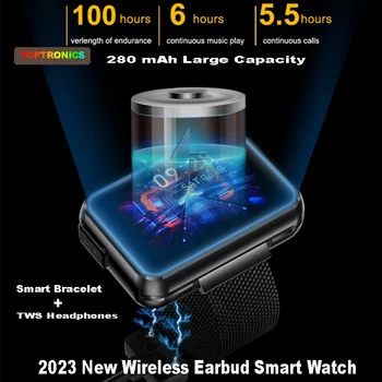 Горещи Продажба 2 в 1 Tws Безжична Bluetooth слушалка Смарт часовници мъжки 1,4 
