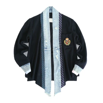 Градинска деним яке в стил мозайка от ГРЕГ Лорена, жилетка, риза за мъжете, палта, градинска облекло, Блузи, мъжки дрехи