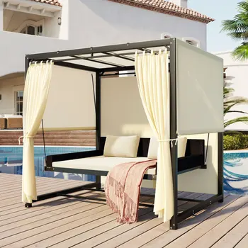Градинска легло-люлка на 2-3 човека, регулируеми щори, лесно се монтира, здрав, Подходящи за балкони, градини и други места