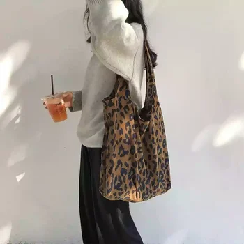 Дамска чанта-тоут, модни вельветовые чанти Leopadr с мека закопчалка, ежедневни чанти през рамо с голям капацитет, чанти за пазаруване