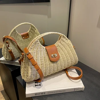 Дамска чанта-тоут, тъкани торби с горната дръжка във формата на миди, за момичета, за пазаруване, пътуване, работа, училище, лесна ежедневна чанта-скитник в тон
