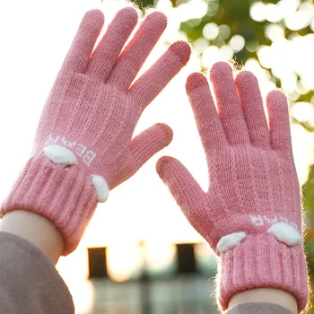 Дамски Ръкавици Зимни Възли Вълнени С Пет Пръста За Възрастни, Дебели Топли Велосипедни Жакард Ръкавици С Екран За Джогинг Управление на #t2p