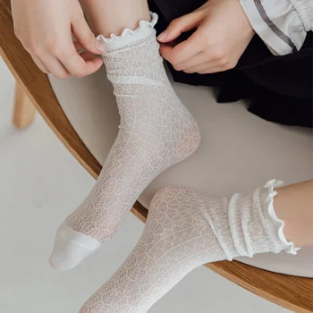 Дамски и женски отворени чорапи за момичета, пролет-лято, свободни дълги бели памучни чорапи в стил ретро, Harajuku, тънки чорапи дишащи от сладка мрежа