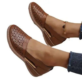 Дамски летни сандали NEWFAS на равна подметка с кръгло бомбе, новост 2023 г., сандали в ретро стил, копчета, удобни дамски обувки Mary Jane, големи Размери