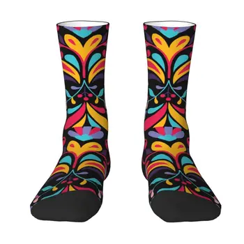 Дамски мъжки чорапи с народните мексиканския принтом Otomi Flowers, стрейчевые летни есенно-зимни текстилни традиционни чорапи с бродерия