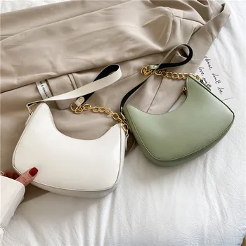 Дамски обикновена под мишниците чанти, модни дамски чанти на веригата с една каишка, чанти за пазаруване от изкуствена кожа, чанти под мишниците с цип
