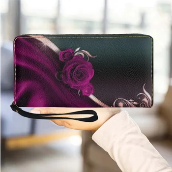 Дамски портмонета с принтом лилава роза, ежедневни модерна дамска чанта с цип, преносими пътни тънки портфейли за момичета, дамски портмонета за съхранение