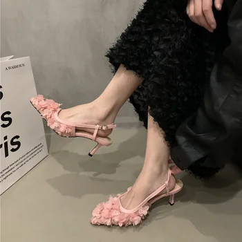 Дамски сандали 2023 г., Джапанки в розово, Обувки, Елегантни Дамски Обувки на среден Ток За танци на един стълб, Сватбени Сладки Момичета, Безплатна Доставка