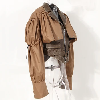 Дамски съкратен якета от изкуствена кожа от две части, пролет-Есен 2023, дизайнерски наметало с цип и един съвсем малък, палта, дамски Връхни дрехи