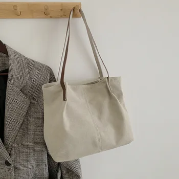 Дамски чанта през рамо с голям капацитет, холщовая ежедневни однотонная дамска чанта, нови модни прости квадратни дамски чанти за пазаруване