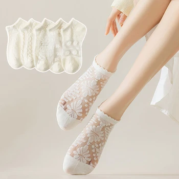 Дамски чорапи до глезена с високо Качество 2023, новата японска мода, абсорбиращи потта летни чорапи, къси прекрасни прозрачни чорапи цветенце