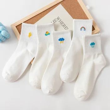 Дамски чорапи със средна дължина, в една тръба, бяла времето, сладки памучни чорапи в японски стил в стил колеж, есен и зима, дълги чорапи в една тръба