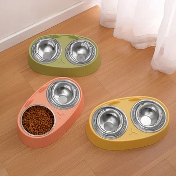 Двойна купа за котки и кучета от неръждаема стомана, лесно миещи се