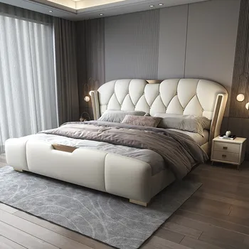 Двойно легло 1,8 метра от съвременната италианска кожа по договора, легло light luxury адвокат lie 1,5 м, нова висококачествена система за съхранение ma