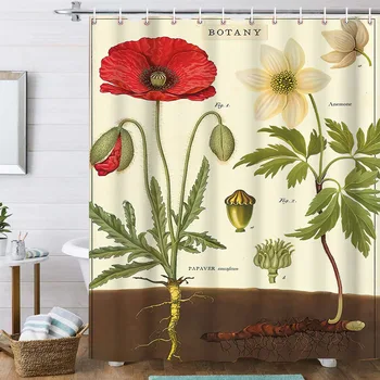 Декоративна завеса за душ с ботаническата цветен модел в банята Модерен минималистичен домашен декор на Аксесоари за баня с куки Cortina De Baño