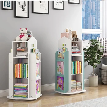 Детска bookshelf с въртене на 360 °, Журнальная книжка с картинки, Стелажи за вестници, подови проста лавица за книги за дома, Библиотеки, Мебели