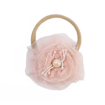 Детска превръзка на главата с изкуствени перли и цветя еластична подарък, найлон превръзка на главата за новородени момичета, прическа за коса
