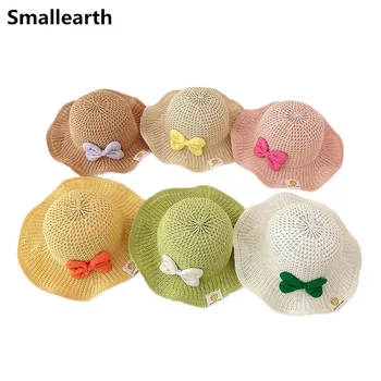 Детска сламена шапка, детски слама панама с широка периферия, плажна шапка принцеси за момичета, улични дишащи слънчеви шапки за бебета