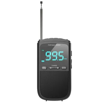 Джобно мини-радио с стереодисплеем FM / AM, което поддържа станция за съхранение на данни, настройка на часа, 3,5-мм изход за слушалки и вградена батерия