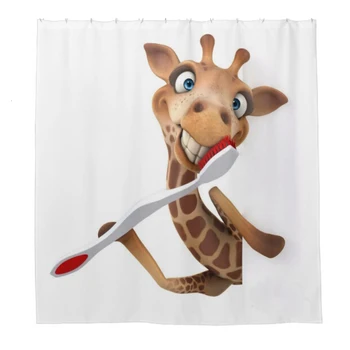 Добро утро, жираф с четка за зъби, душ завеса за душ и мат декорация за дома, завеса за баня от приятна водоустойчива материя