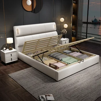 Договорна и модерно легло от силиконовата кожа, луксозна спалня 1,8 м, масив, дърво, съхранение кожена легла