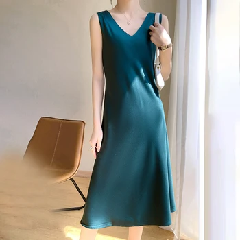 Дълга пола MOONYUEFA с V-образно деколте отпред и отзад дамски годишен модел 2023, пола на подтяжках от изкуствена коприна, просто удобна рокля