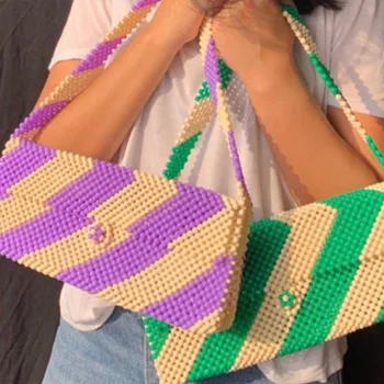 Дълги дамски чанти в ивица с перли, една нова мода, дамска чанта за през рамо в ретро стил, расшитая перли, луксозни универсални дамски чанти