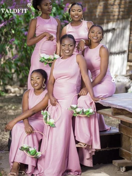 Дълги розови рокли на шаферките в стил Русалка 2022, деколте със скъпоценни камъни, празнична рокля за черни момичета в африканския стил