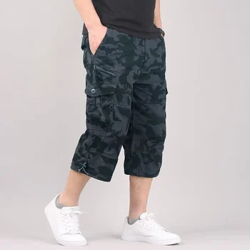 Дълги шорти-карго, мъжки летни ежедневни памучни скъсяване на панталони с много джобове, военни камуфляжные шорти 5XL