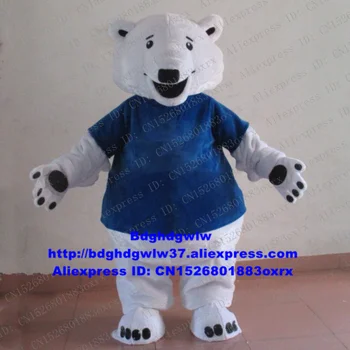 Дълго меховое синьо палто, бяла мечка, костюм талисман герой за възрастни, театрално представление, етикет Любезно предоставена zx2370