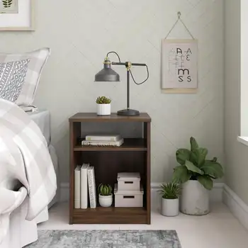 Дървена малка странична масичка, малка странична масичка за всекидневната и спалнята, класическа нощно шкафче, истински черен дъб (на склад в САЩ)