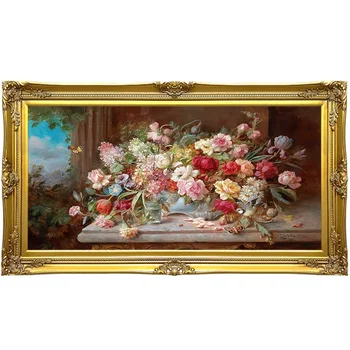 Европейската класическа маслена живопис с цветя в рамка, американската Хоризонтална версия стенописи на фона на дивана,