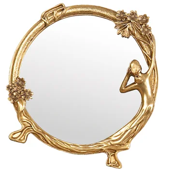 Европейското резное огледало от смола, кръгло огледало, реквизит за снимки у дома, спални