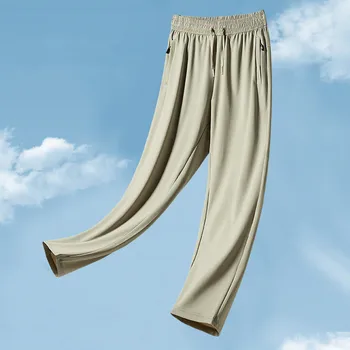 Ежедневни Мъжки Панталони, Големи размери, Нови Летни Панталони от Ледената Коприна С Директен Шнурком и Еластична гумена лента За Кръста, Обикновена Панталони Против Бръчки M-6XL