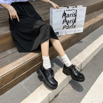 Ежедневни дамски обувки от 2021, британски черни обувки за жени, Модни дамски удобни обувки от спилка на дантела, Zapatillas Mujer