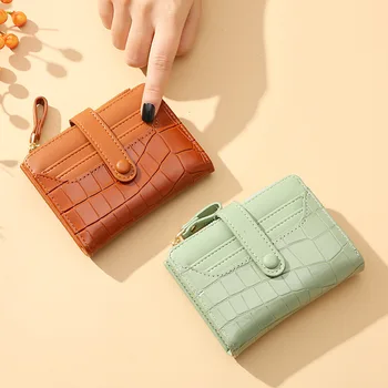 Жена Кратък чантата си малък модерен луксозен брендовый кожен портфейл, дамска чанта за карти, женски клатч, портфейл с щипка за пари, чантата 2022
