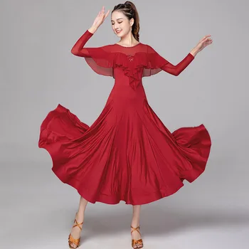 Женствена рокля за балните танци, женска пола за валс с дълги ръкави, модерен танцов костюм за танго, национален стандарт танцов костюм AS7140