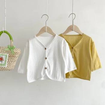 Жилетка с слънцезащитен крем за бебета, тънка риза с климатик за корейски малки момичета, лятото Ново меко дышащее палто за новородени 2023 г.